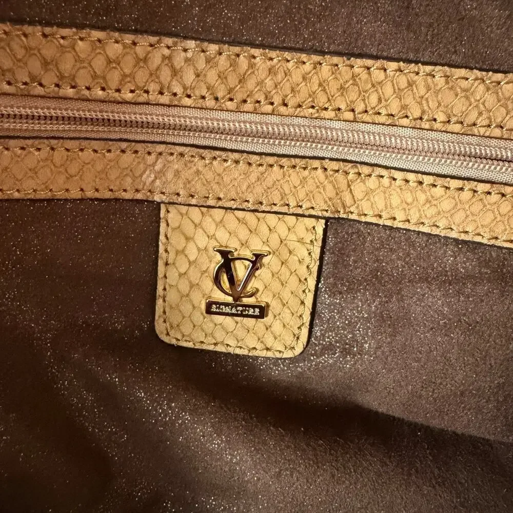 VC Signature Anna Satchel Handbag Mica Camel Embossed Leather Top Handle NEW